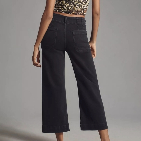 Mauve The Colette Denim High-Rise Cropped Wide-Leg Jeans  Wash Black - Size 31P - Picture 3 of 16